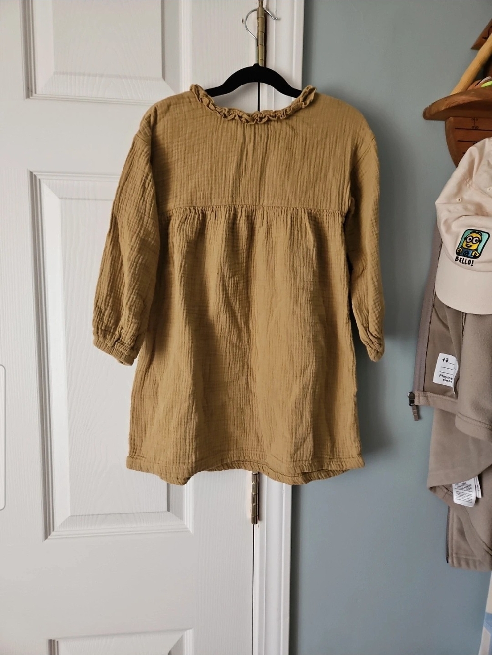 H&M Mustard Cotton Gauze Ruffle Neck Dress